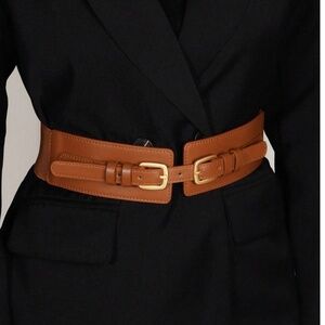 Vegan Faux Leather PU Camel Brown Belt Stretchy Back
